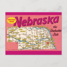 Colorful Nebraska Map Postcard