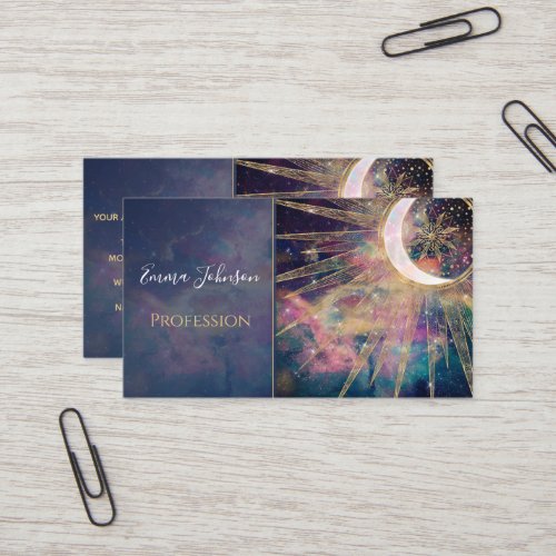 Colorful Nebula Gold Doodles Sun Moon Mandala Business Card