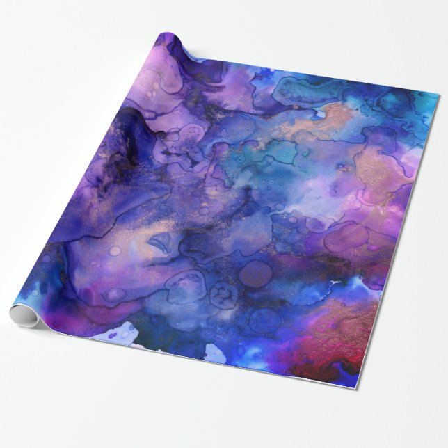 Colorful Nebula Ink Splatters Wrapping Paper (Unrolled)