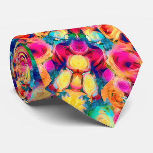 Colorful Neck Tie with Roses