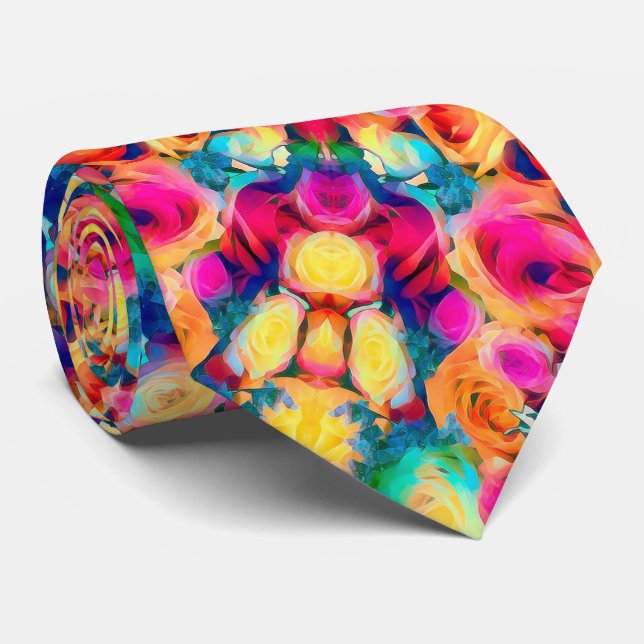 Colorful Neck Tie with Roses (Rolled)