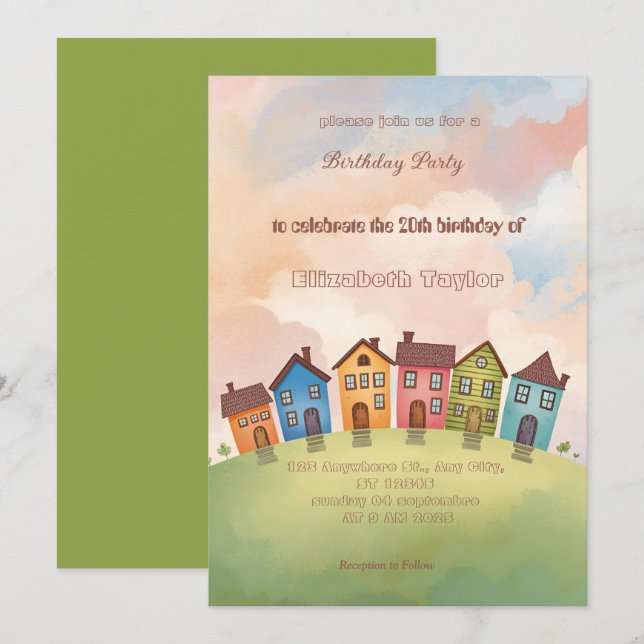 Colorful Neighborhood Birthday Invitation   (Front/Back)