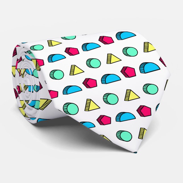 Colorful Neo Memphis Style Pattern 02 Neck Tie (Rolled)