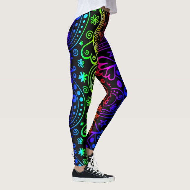 Colorful Neon Abstract Doodles Leggings (Right)