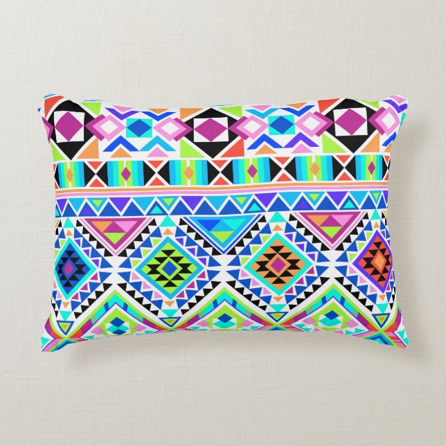 Colorful Neon Aztec Print Accent Pillow (Front)