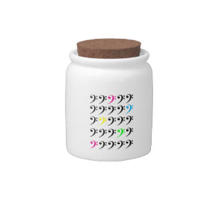 Colorful Neon Bass Clef Pattern for Musicians Candy Jar