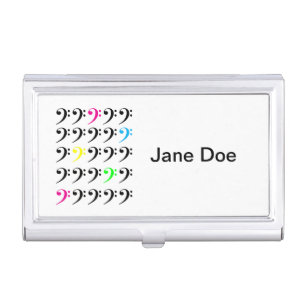 Colorful Neon Bass Clef Pattern Personalize Business Card Case