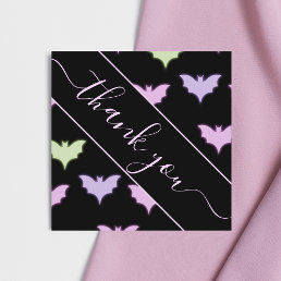 Colorful Neon Bat Pattern Halloween Thank You Cute Square Business Card