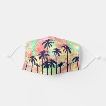 Colorful Neon Black Watercolor Palm Trees Safety Adult Cloth Face Mask by BlackStrawberry_Co at Zazzle