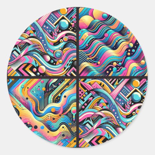 Colorful Neon Bright Abstract 90s Pattern Print Classic Round Sticker