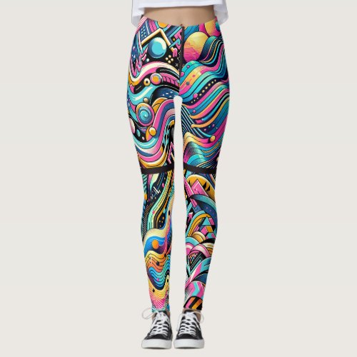 Colorful Neon Bright Abstract 90s Pattern Print Leggings