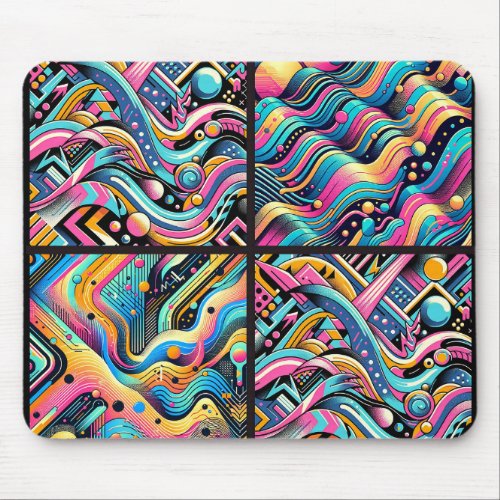 Colorful Neon Bright Abstract 90s Pattern Print Mouse Pad