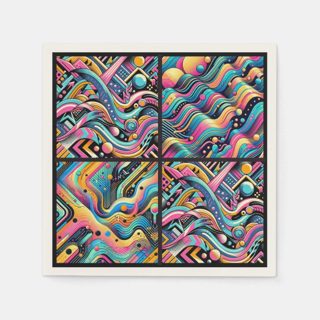 Colorful Neon Bright Abstract 90's Pattern Print Napkins (Front)
