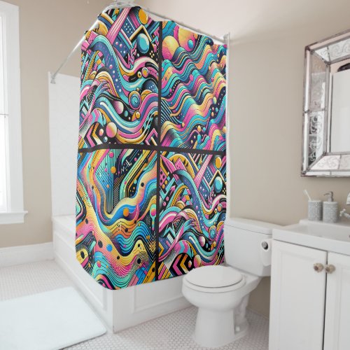 Colorful Neon Bright Abstract 90s Pattern Print Shower Curtain