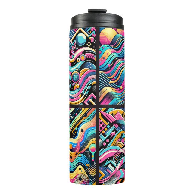 Colorful Neon Bright Abstract 90's Pattern Print Thermal Tumbler (Front)
