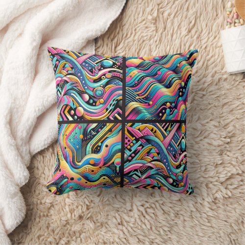 Colorful Neon Bright Abstract 90s Pattern Print Throw Pillow