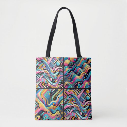Colorful Neon Bright Abstract 90s Pattern Print Tote Bag