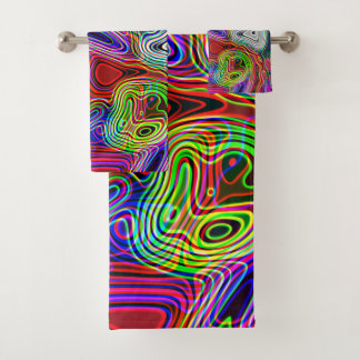 Colorful Neon Bright Abstract Pattern Bath Towel Set