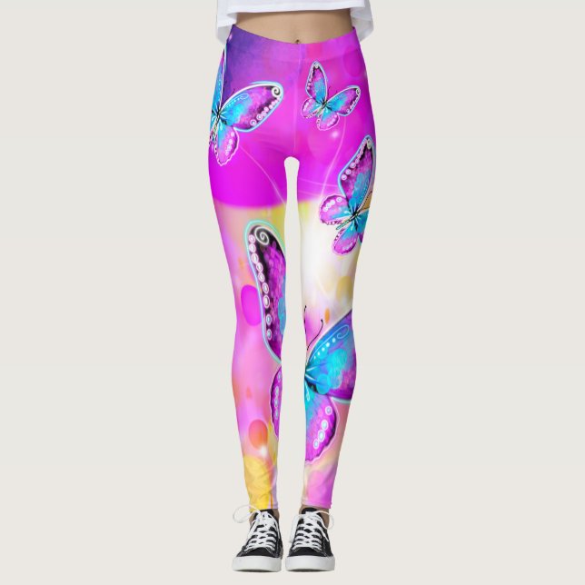 Colorful Neon Butterflies Leggings (Front)
