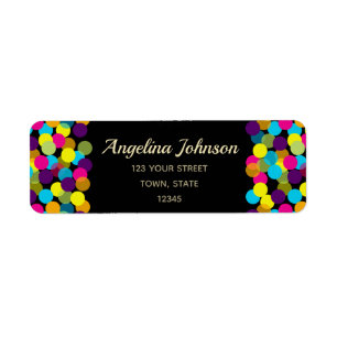Colorful Neon Confetti Pattern Black Modern Party Label