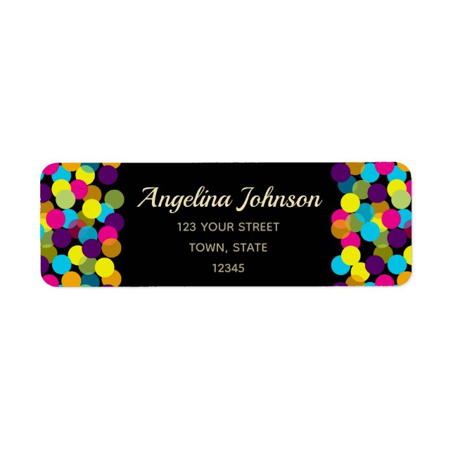 Colorful Neon Confetti Pattern Black Modern Party Label (Front)