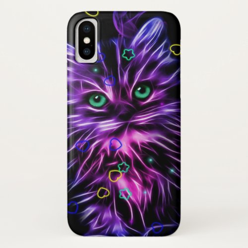 colorful neon cute cat iPhone XS case