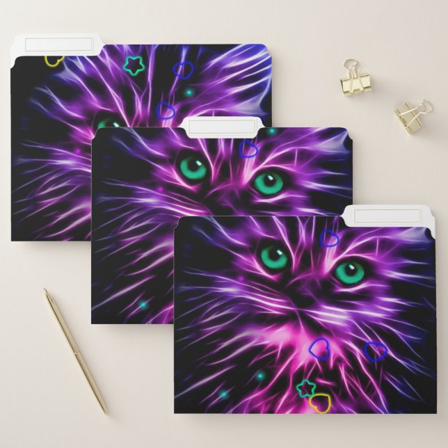 colorful neon cute cat file folder (Set)