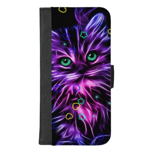 colorful neon cute cat iPhone 87 plus wallet case