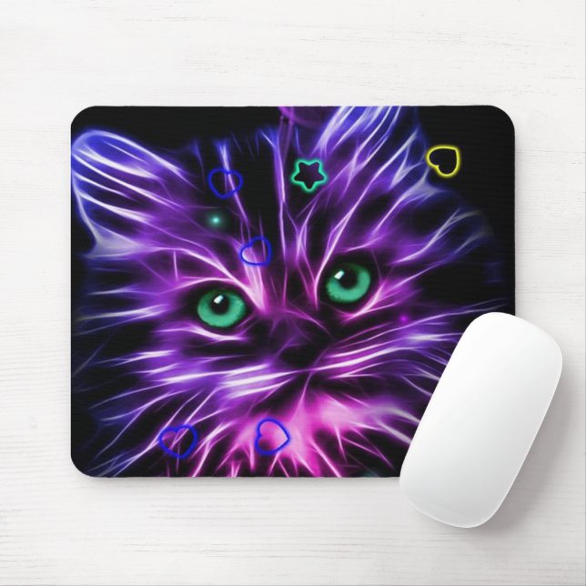 colorful neon cute cat mouse pad (With Mouse)