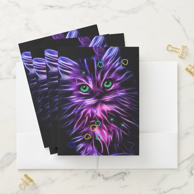 colorful neon cute cat pocket folder (In Situ)