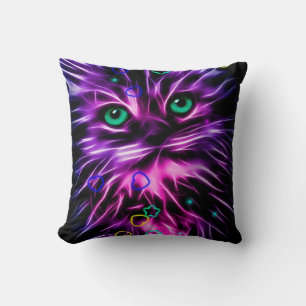 colorful neon cute cat throw pillow