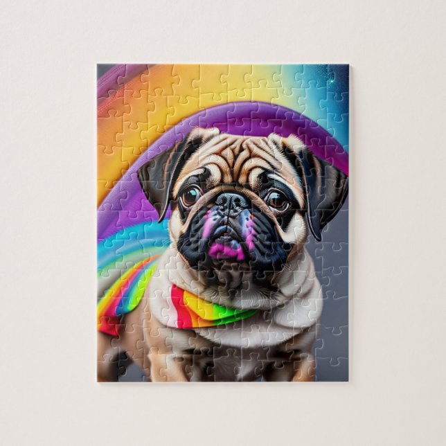 Colorful Neon Cute Pug Jigsaw Puzzle (Vertical)