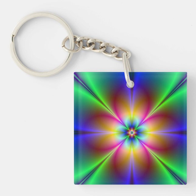 Colorful Neon Daisy Keychain (Front)