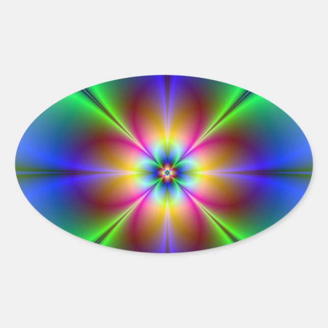 Colorful Neon Daisy Oval Sticker (Front)