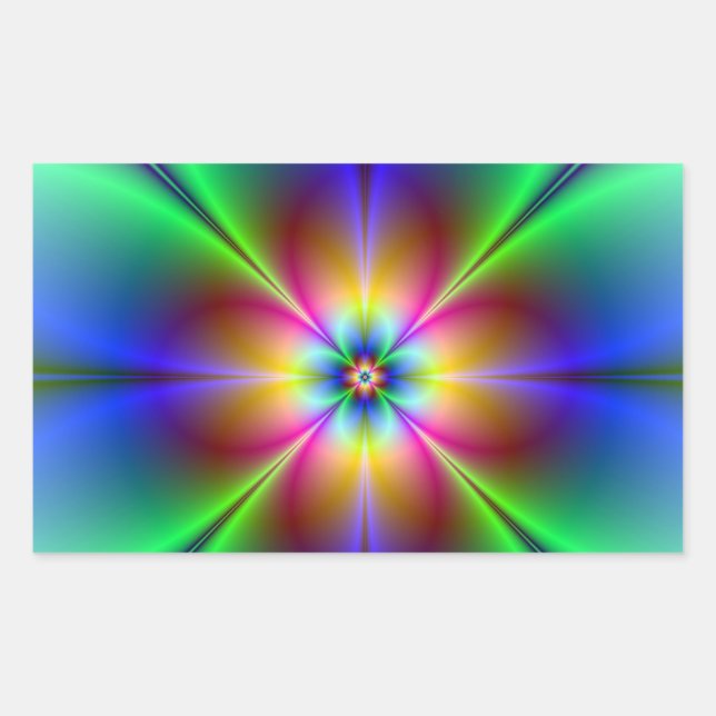 Colorful Neon Daisy Rectangular Sticker (Front)