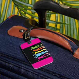 Colorful Neon Dancing Silhouettes Retro Party Luggage Tag