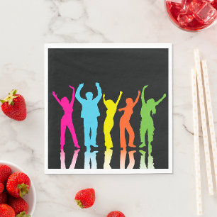 Colorful Neon Dancing Silhouettes Retro Party Napkins