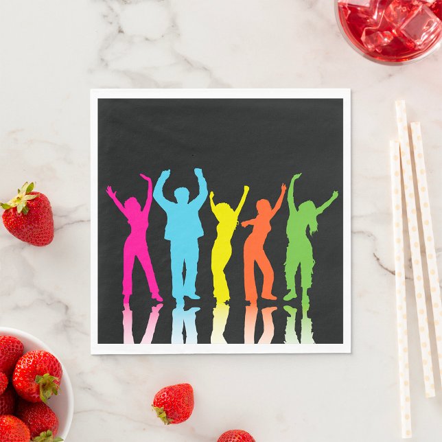 Colorful Neon Dancing Silhouettes Retro Party Napkins (Creator Uploaded)