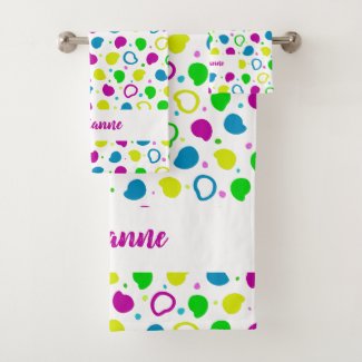 Colorful neon dots and shapes retro pattern