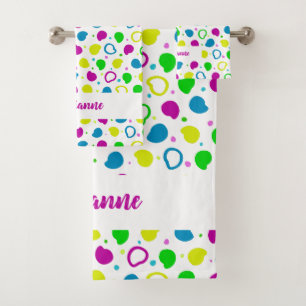 Colorful neon dots and shapes retro pattern bath towel set