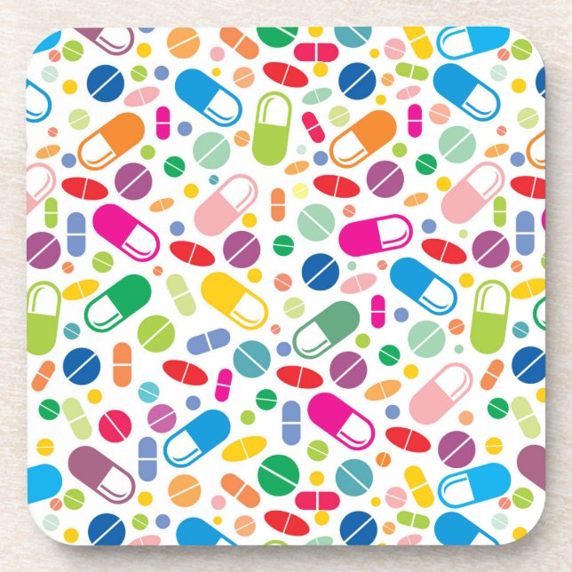 Colorful Neon Drug Pattern Beverage Coaster (Front)