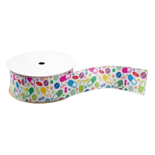 Colorful Neon Drug Pattern Grosgrain Ribbon