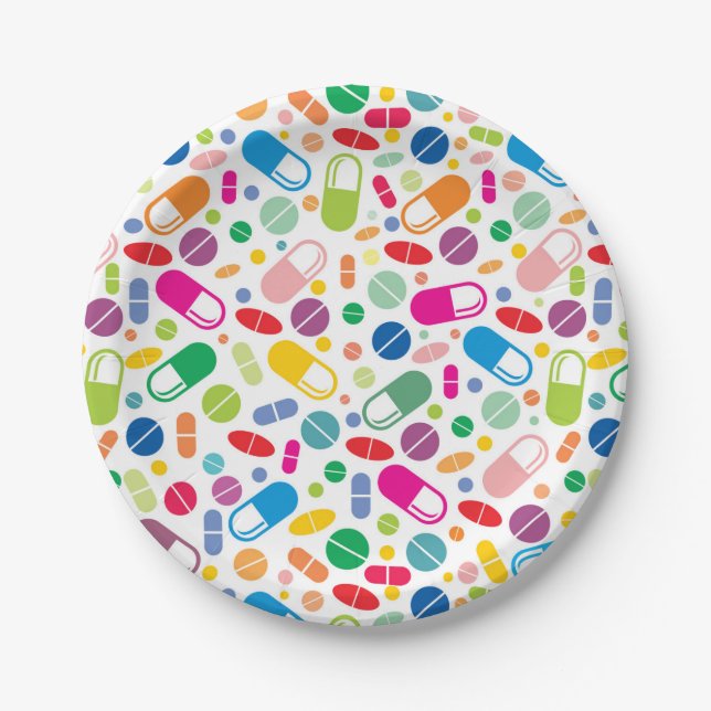 Colorful Neon Drug Pattern Paper Plates (Front)