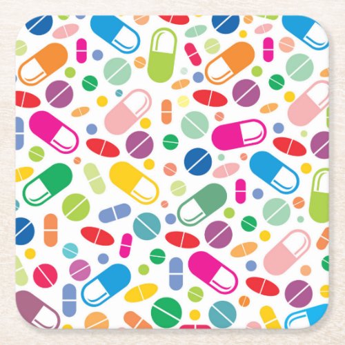 Colorful Neon Drug Pattern Square Paper Coaster