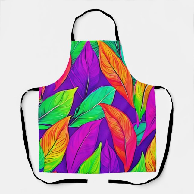 Colorful Neon Ethereal Leaves Pattern Apron (Front)