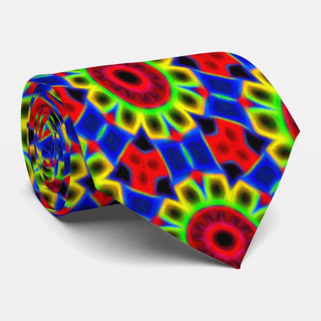 Colorful Neon Flowers Neck Tie (Rolled)