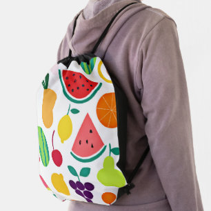 Colorful Neon Fruit Fiesta Drawstring Bag