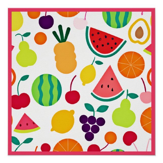 Colorful Neon Fruit Fiesta Poster (Front)