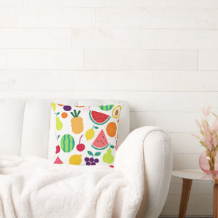 Colorful Neon Fruit Fiesta Throw Pillow