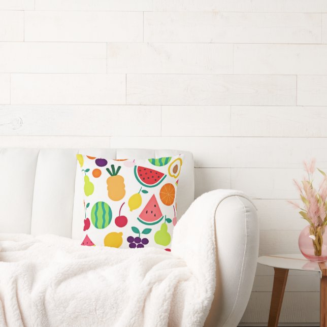 Colorful Neon Fruit Fiesta Throw Pillow (Couch)